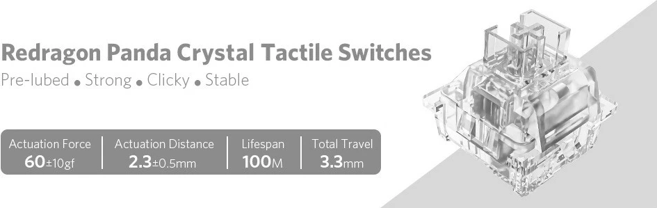 Switch për tastierë mekanike Redragon Panda A113 HP2, tactile pre-lubed, 38 copë, transparent