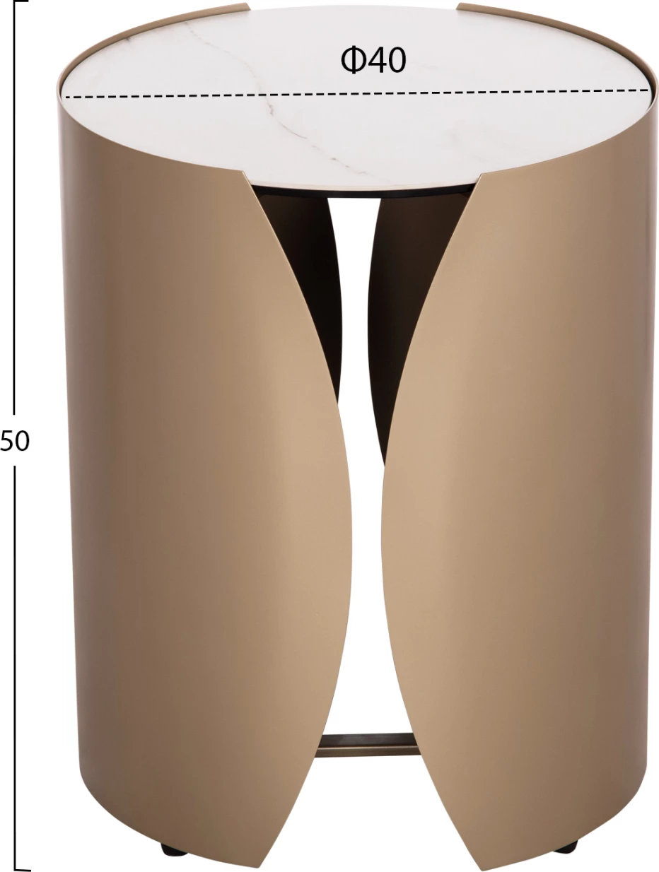 Tavolinë anësore rrethore Obsession, ngjyrë shampanjë, mermer i bardhë