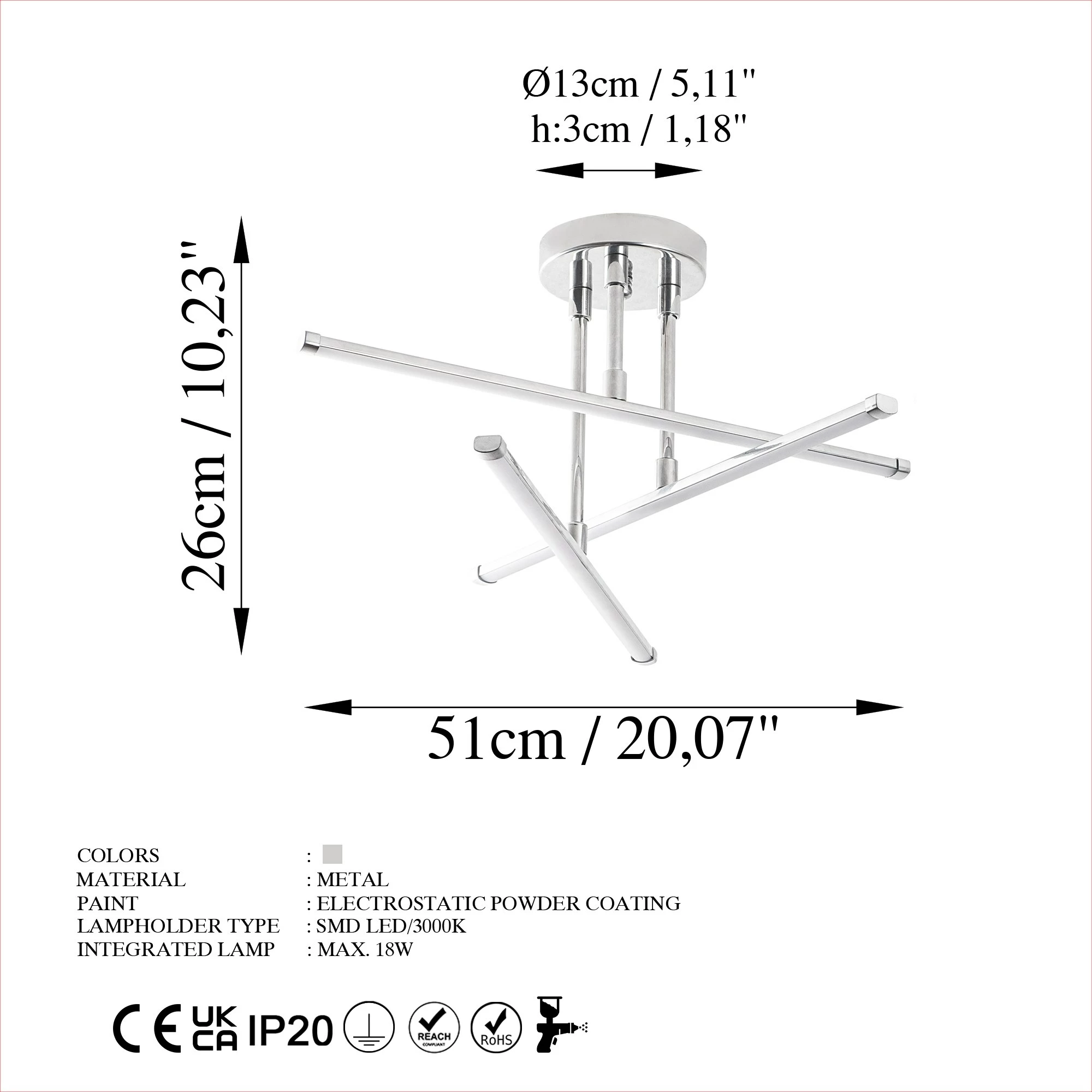 Llambë tavani Opviq, Ledflower-13652, krom, 51x26cm