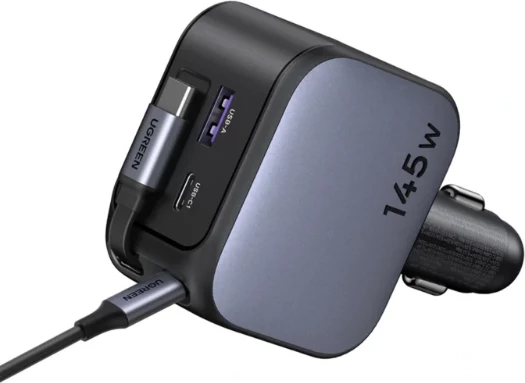 Karikues makine UGREEN 55910B 145W me kabllo USB-C të integrume (tërheqëse), 1x USB-C + 1x USB-A, Space Grey