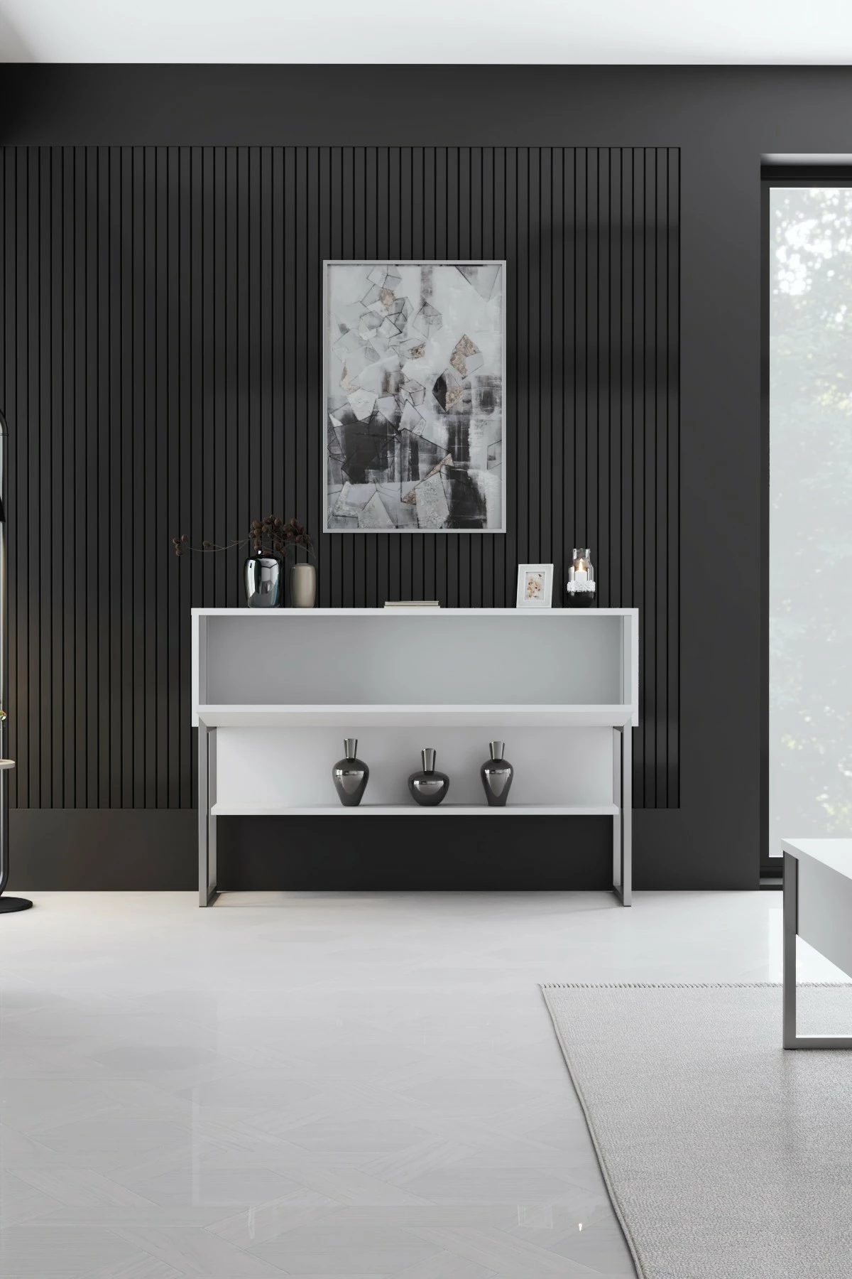 Komodë Hanah Home Luxe, argjend dhe e bardhë