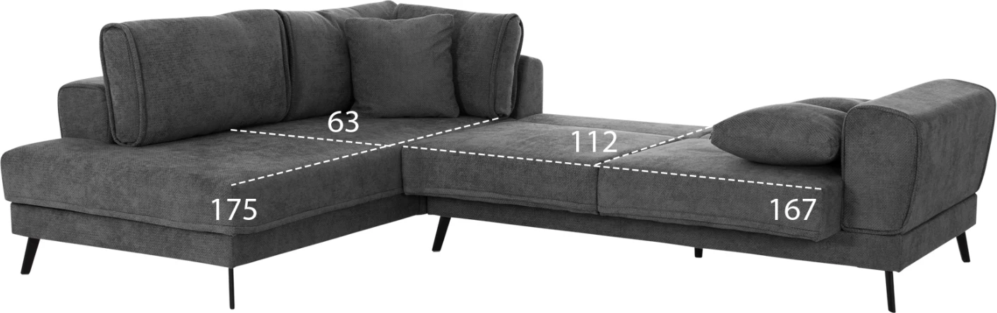 Kënd-sofëbëd majtas Zenora, material tekstili gri e errët, FH3337.01L, 303x214x80cm