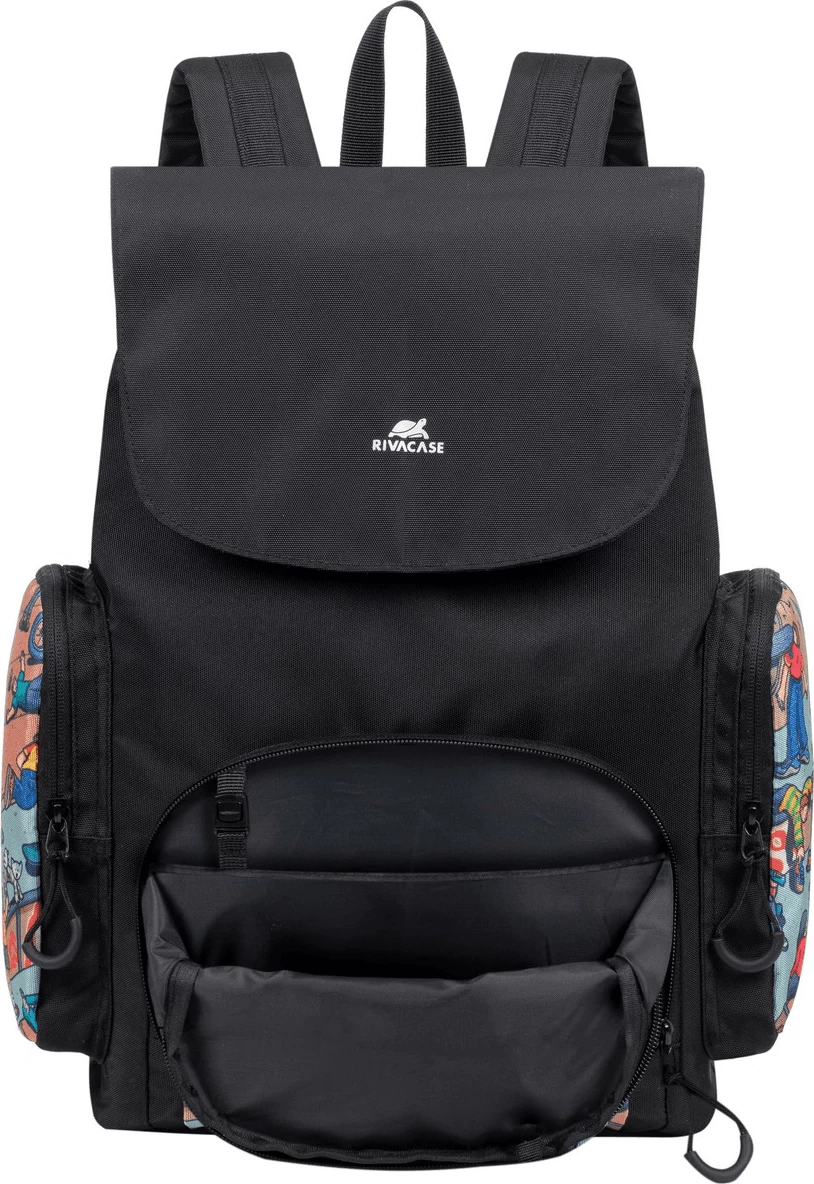 çantë shpine shkollore RIVACASE 5425 Agora 15L waterproof, print “Skaters”, e zezë