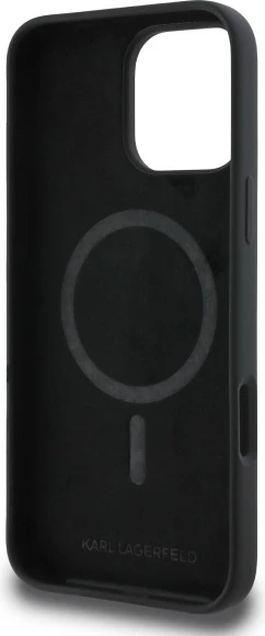 Mbështjellës, Karl Lagerfeld, Silicone Choupette Head Print MagSafe, për iPhone 16 Pro 6.3", silikon hardcase me unazë MagSafe, i zi