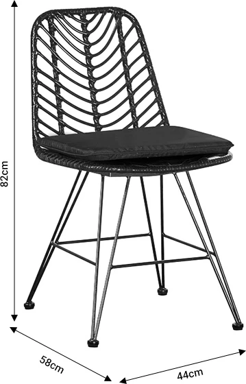 Karrige për kopsht Naoki me jastëk pe ngjyrë e zezë-metal këmbë e zezë 44x58x82cm