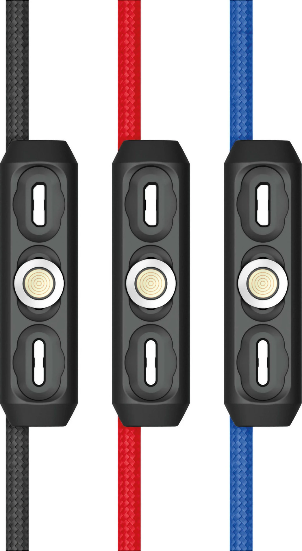 Kabllo magnetike RealPower 3A Set 1m, USB-A me adaptera, 3 copë, e zezë/kuqe/kaltër