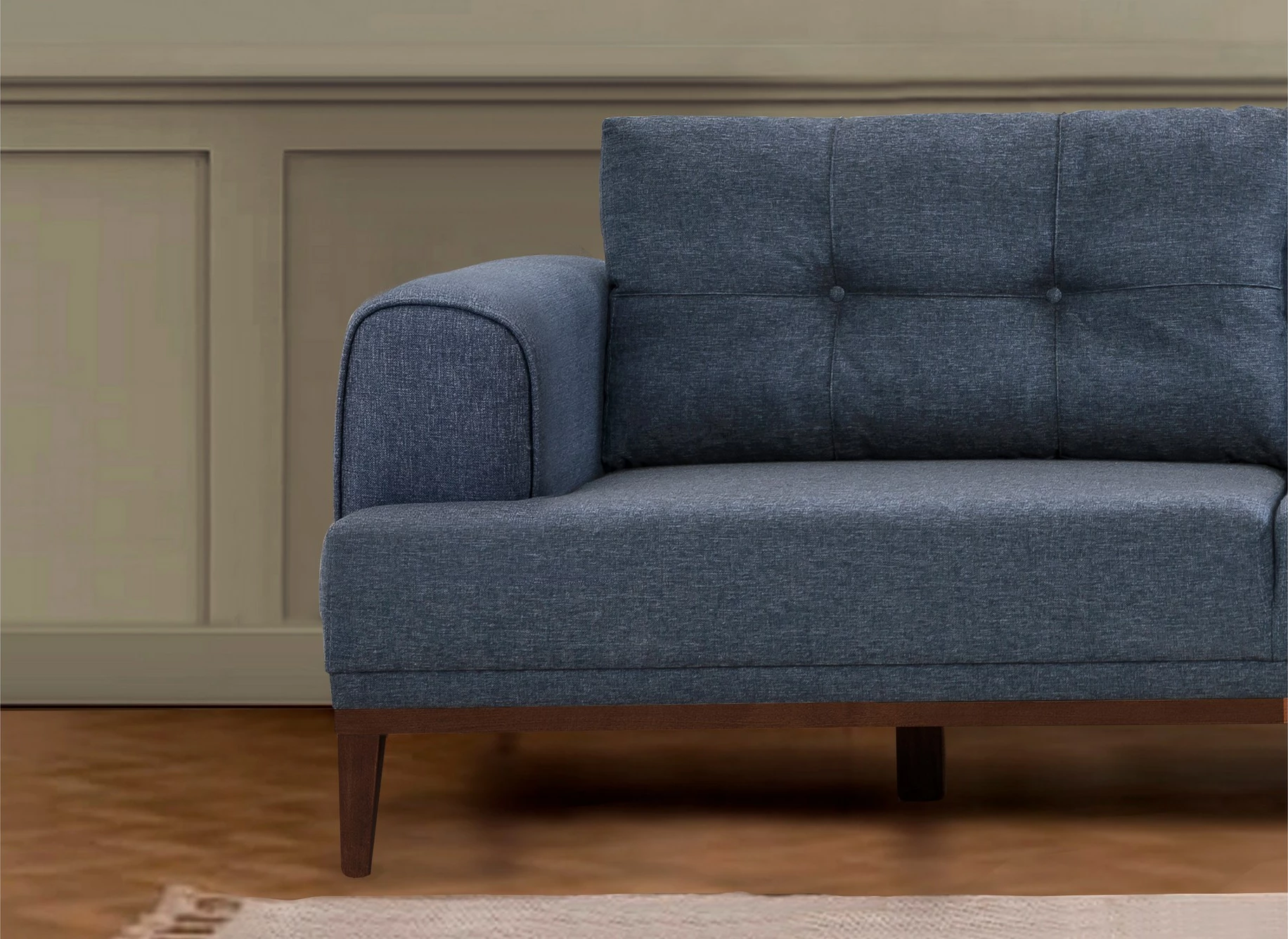 Këndore Vina, ngjyrë kaltër e errët, këmbë druri, Atelier del Sofa