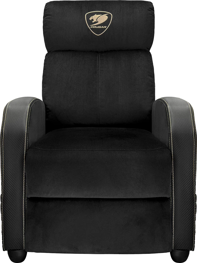 Sofa gaming COUGAR Ranger Elite Gold, kënd shpine 95-160°, kapacitet 135 kg, pëlhurë velvet, kornizë çeliku, zi/ari