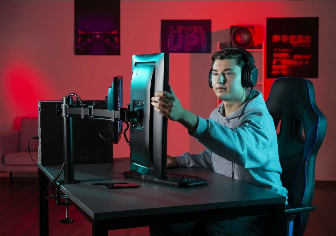 Mbajtës monitori tavoline Hama 118494, 2 krahë, 13-35 inç, i zi