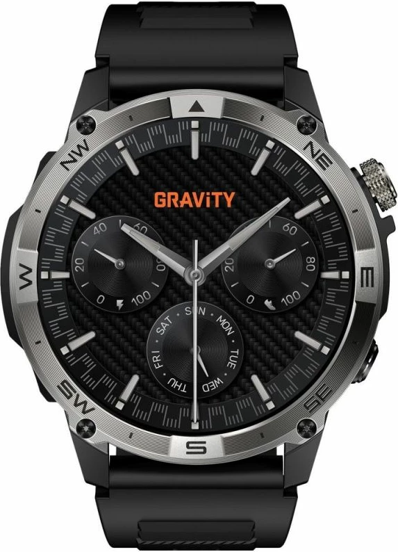 Smartwatch Gravity GT46-1, i zi, set me rrip silikoni dhe byzylyk çeliku