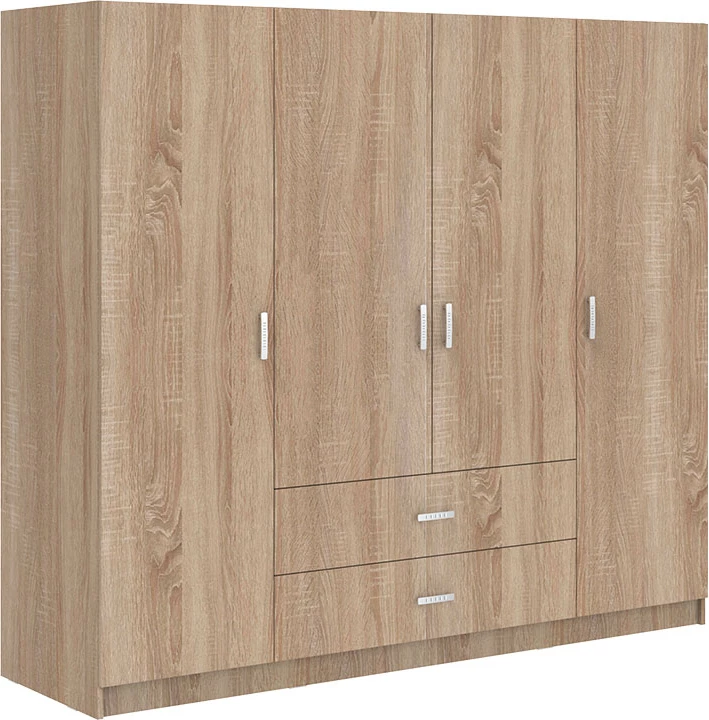 Dollap i madh Royal me katër dyer, sirtarë dhe loft, ngjyrë sonoma, 200x58x230cm