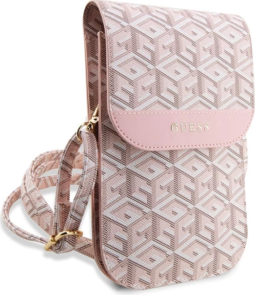 Çantë për celular Guess G Cube Stripe, eco lëkurë, rozë