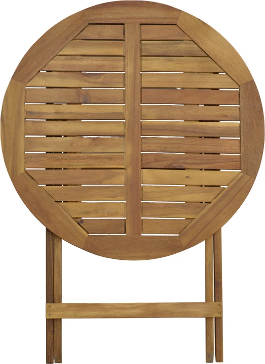 Tavolinë me karrige për terasë, druri akacie, Fatel-Carpuva, set prej 3 copash, palosëse, D70x74cm