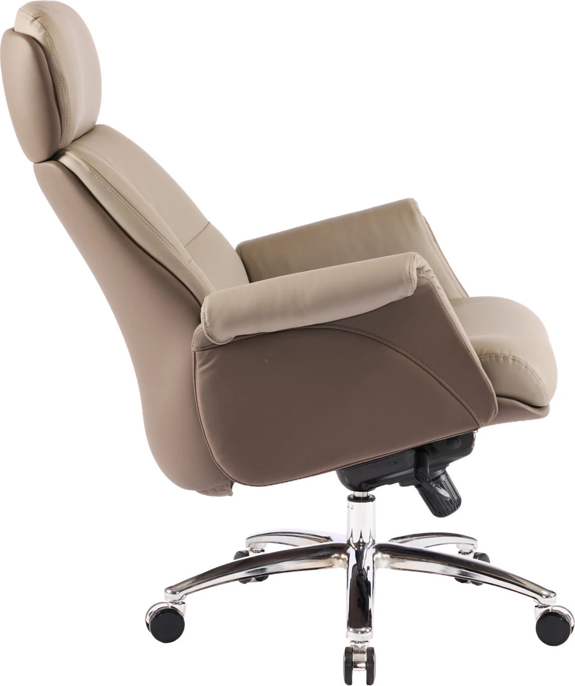 Karrige zyre ekzekutive TOMLIN, lëkurë PU bezhë-kafe, bazë e kromuar, 72x74x128cm