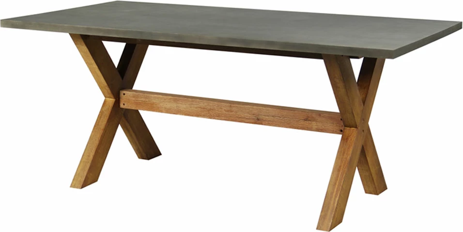 Tavolinë Caldera, sipërfaqe çimento, këmbë druri akacie, 180x90x74.5cm