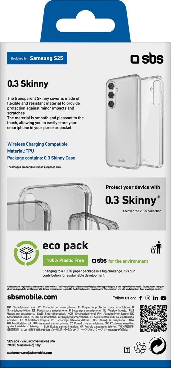 Mbështjellës SBS Skinny Cover për Samsung Galaxy S25, TPU, transparent, 1 copë
