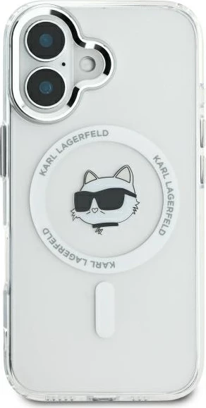 Mbështjellës Karl Lagerfeld IML Metal Choupette Head MagSafe për iPhone 16, Bardhë