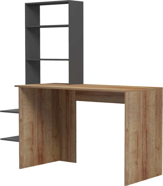 Tavolinë pune Bivoro me raft, ngjyrë lis-gri, 146x55x129cm