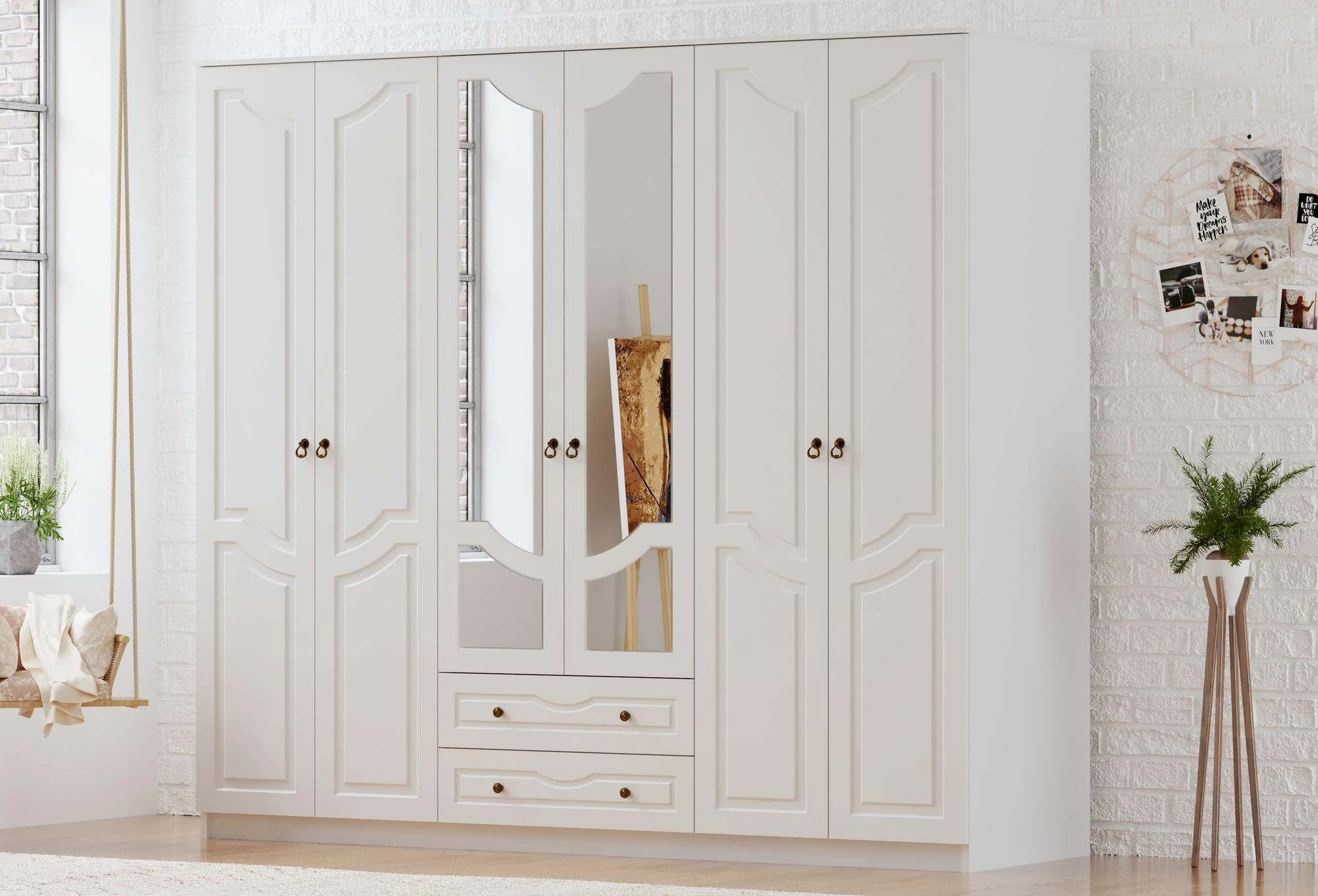 Dollap Skye Decor, RB-107, ngjyrë e bardhë mat, 210x210x52cm