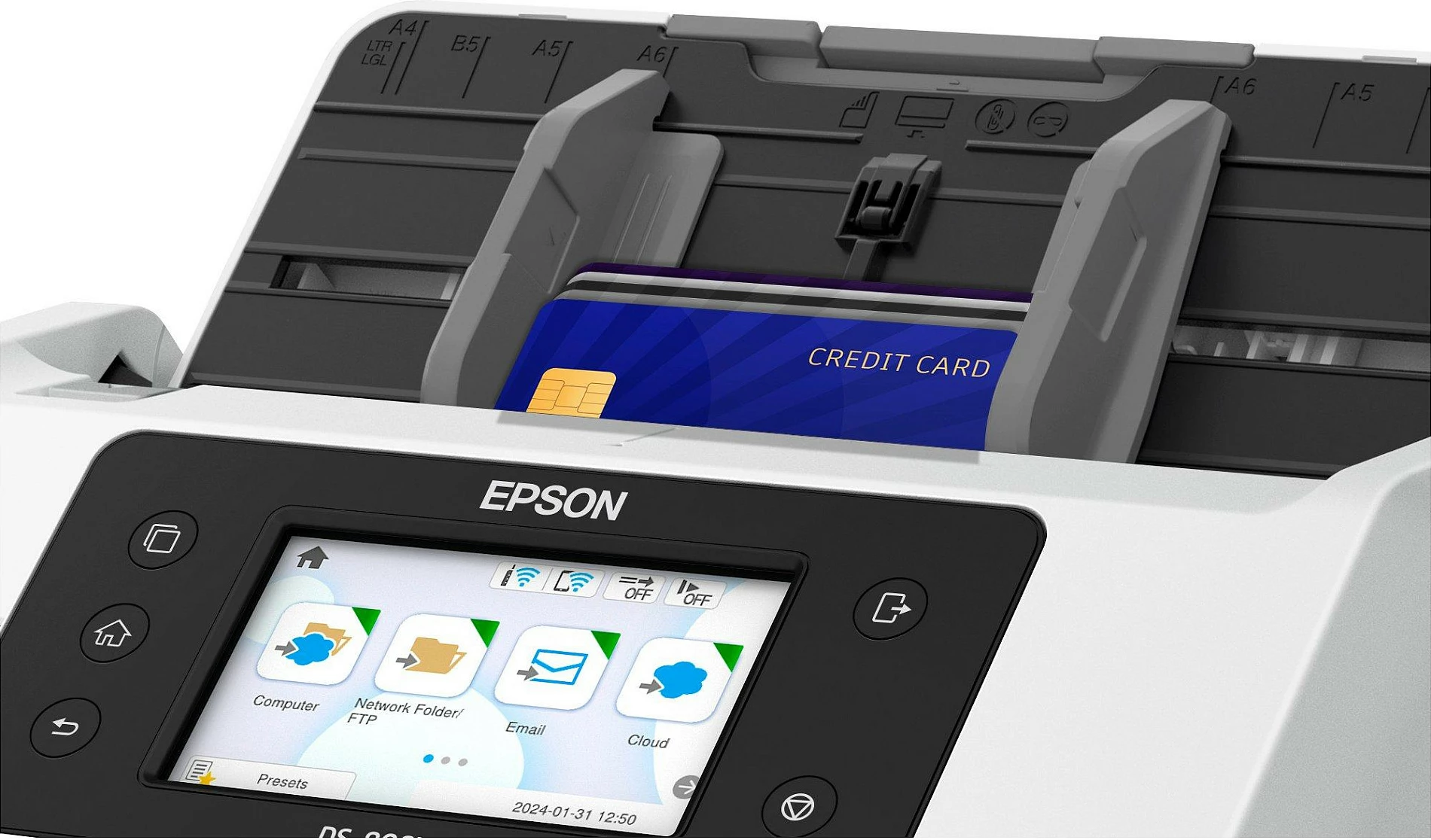 Skaner Epson WorkForce DS-900WN, A4/A3, ADF 100 fletë, Wi‑Fi/Ethernet, 70ppm/140ipm, bardhë