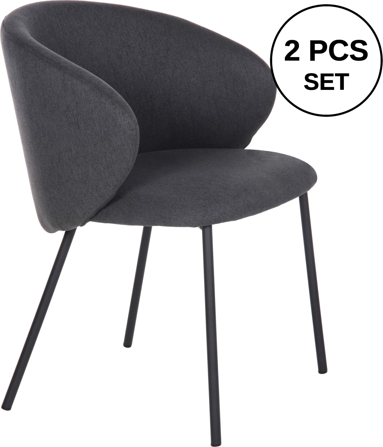 Karrige ngrënieje ISIAH FH9615.01, pëlhurë gri, këmbë metalike të zeza, 56x56x76H cm., set prej 2 copë