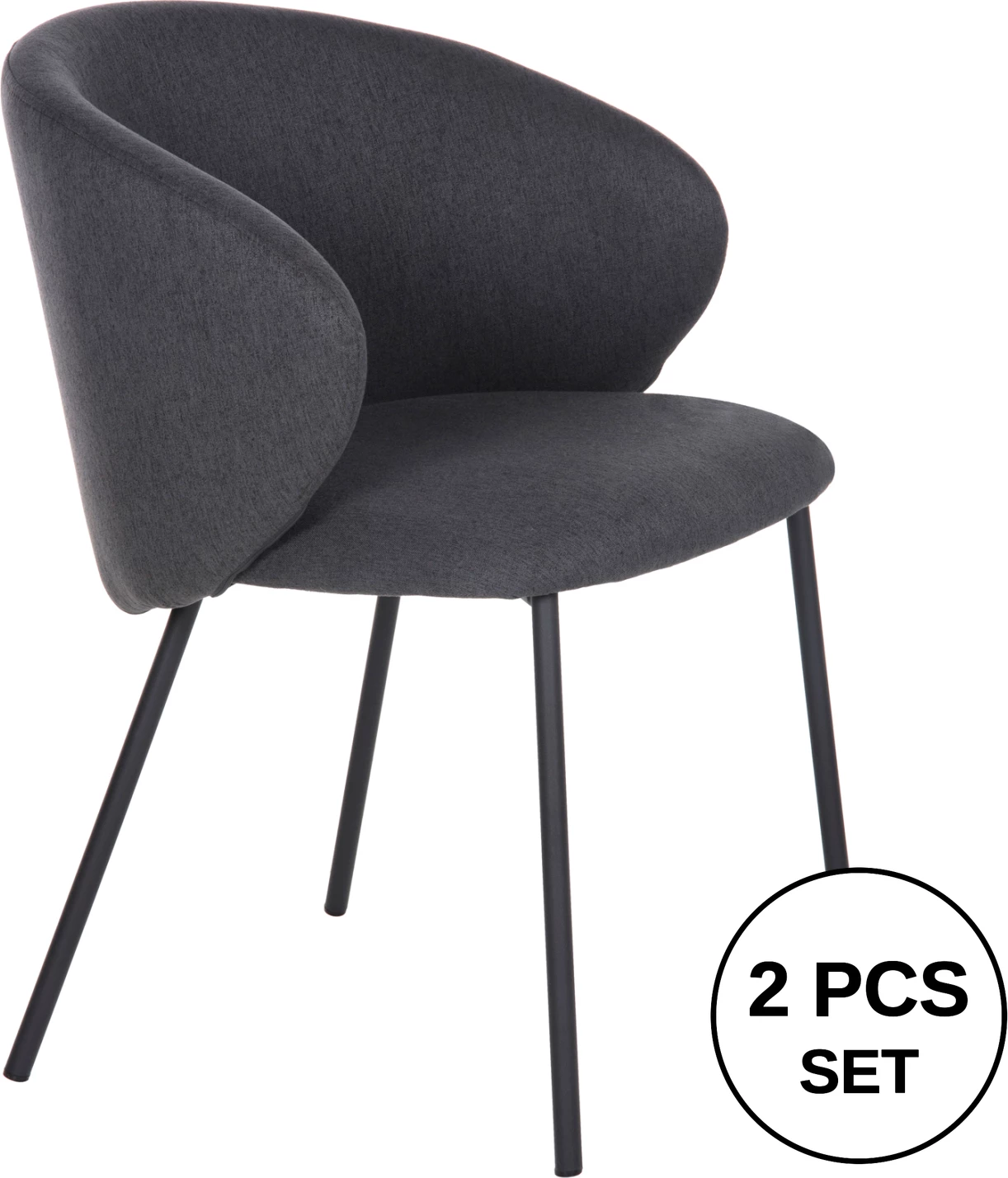 Karrige ngrënieje ISIAH FH9615.01, pëlhurë gri, këmbë metalike të zeza, 56x56x76H cm., set prej 2 copë