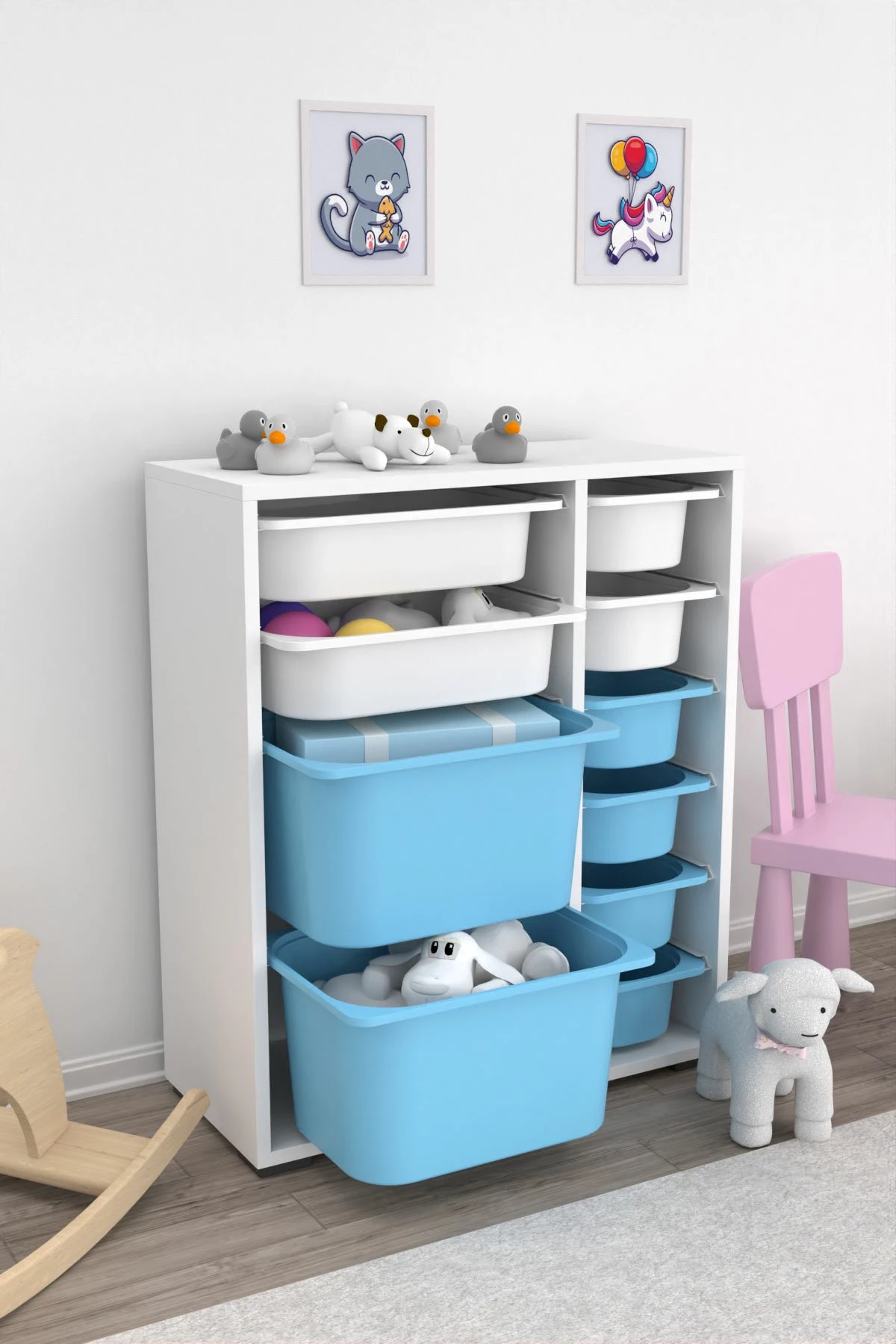 Dollap multifunksional Hanah Home, Zen 2D2K6U, i bardhë dhe kaltër