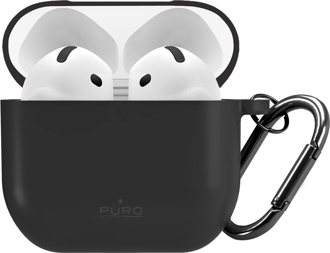 Mbështjellës silikoni Puro Icon për Apple AirPods 4, me karabinë, i zi