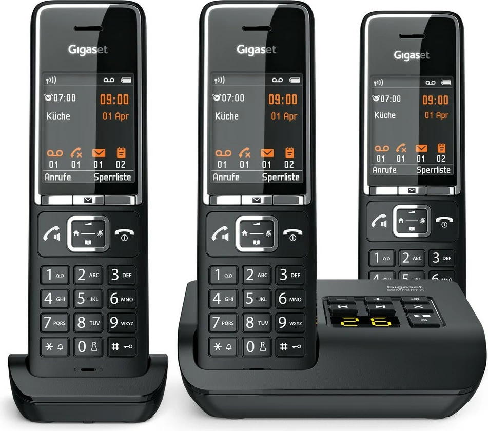 Telefon pa tela Gigaset COMFORT 550A, 3 dorëza, regjistrues automatik, 200 kontakte, i zi