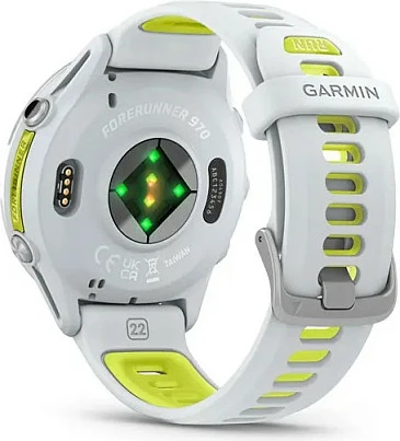 Smartwatch Garmin Forerunner 970, AMOLED 1.4", GPS, Wi‑Fi, 56 g, rrip bardhë/verdhë