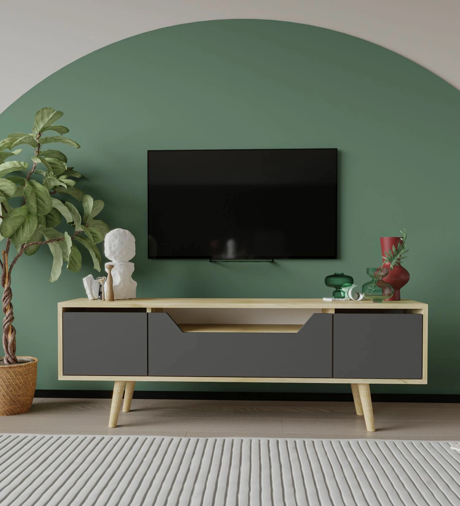 Komodë për TV, Skye Decor, Roma 150, ngjyrë lis safir dhe antracit