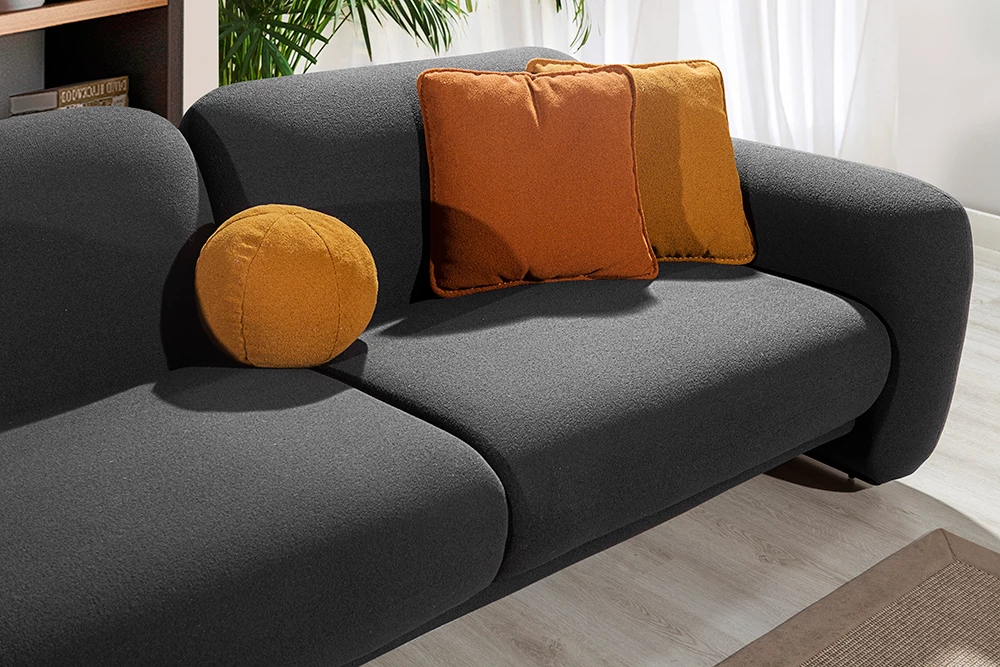 Divan Puffy treshe, ngjyrë gri e errët, 240x110x85 cm