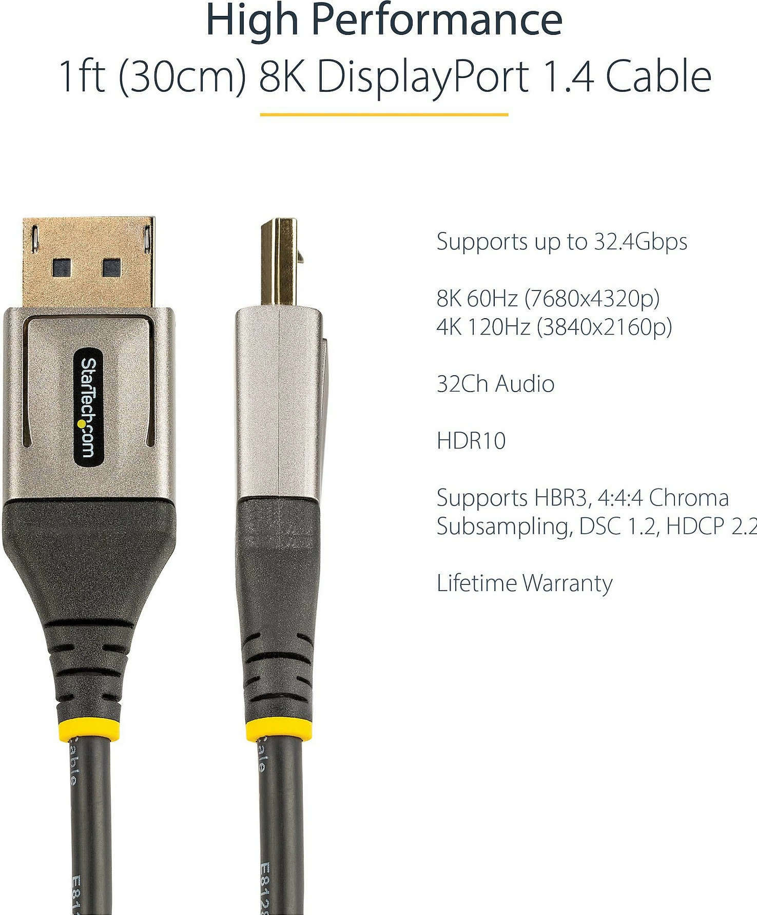 Kabllo DisplayPort StarTech DP 1.4, 30 cm, 8K 60Hz, HDR10, M/M, e zezë