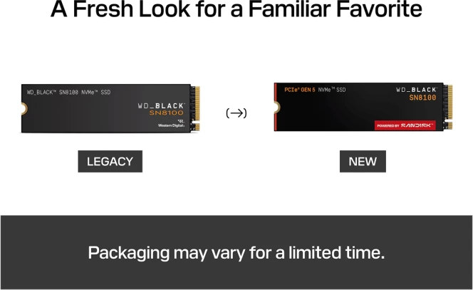 SSD NVMe SanDisk WD Black SN8100 WDS400T1X0M 4TB M.2 2280 PCIe 5.0 NVMe 2.0 me heatsink RGB, e zezë