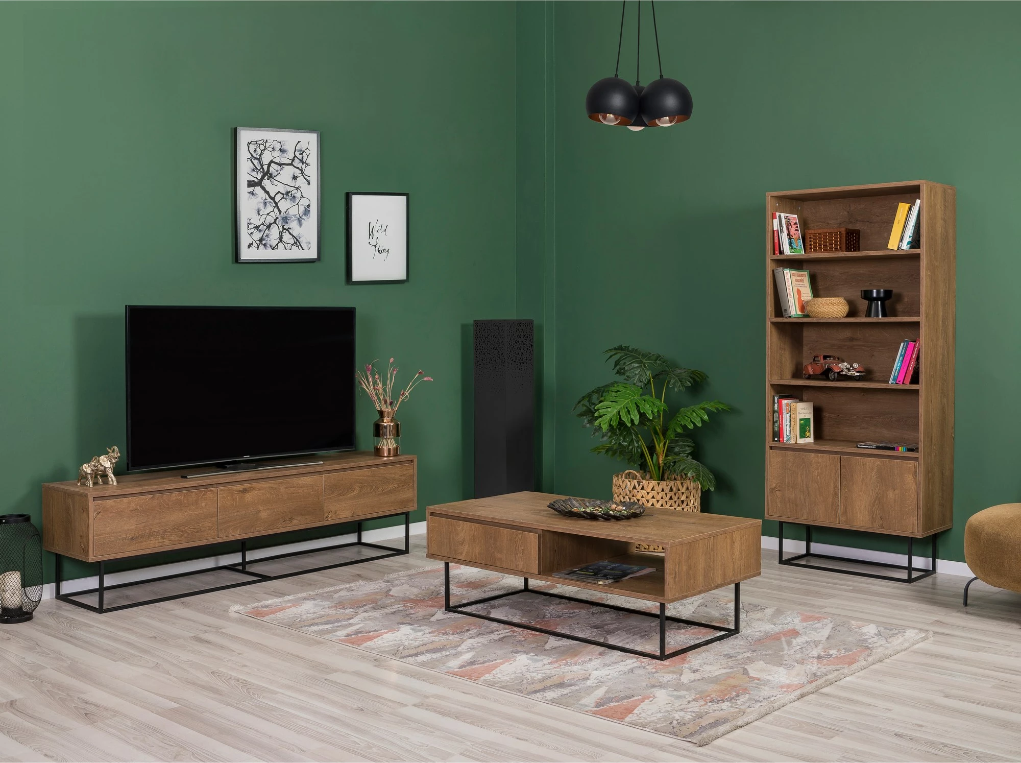 Set mobiljesh për dhomë dite Skye Decor, Laxus Takım 24, ngjyrë arre dhe e zezë