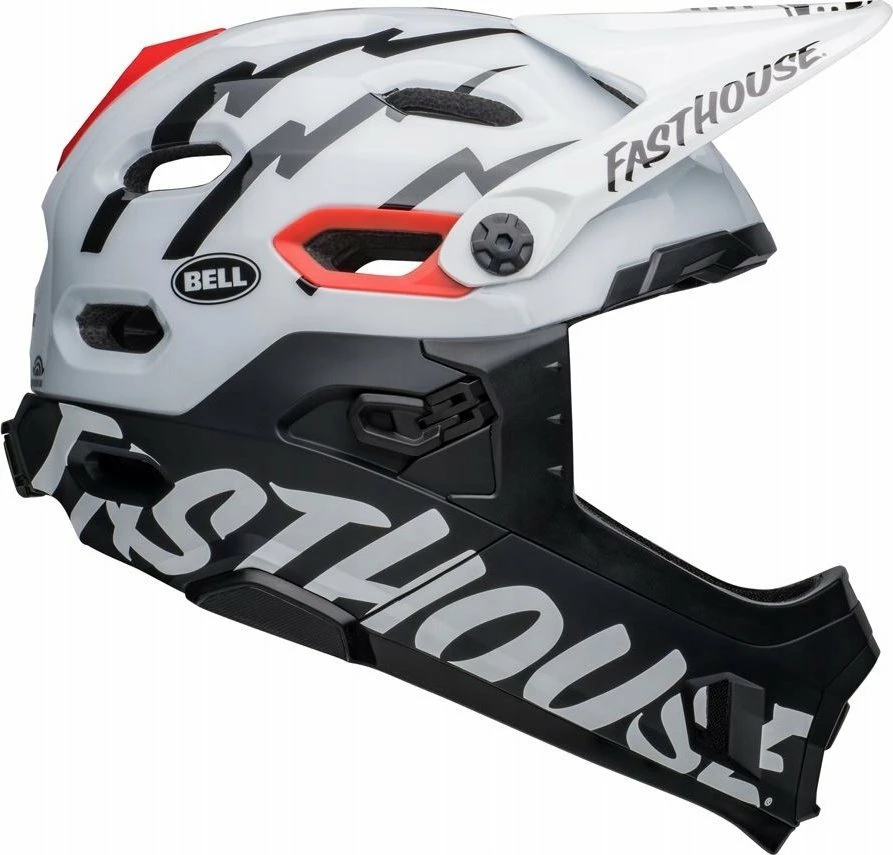 Kask full face Bell Super DH MIPS Spherical, L (58–62 cm), me mbrojtëse mjekre e heqshme, bardhë/zi