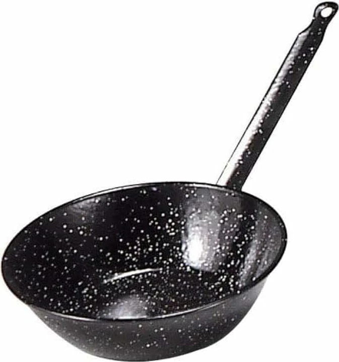 Tigan i thellë me smalt Garcima 24 cm, thellësi 7 cm, me dorezë, i zi me pika të bardha