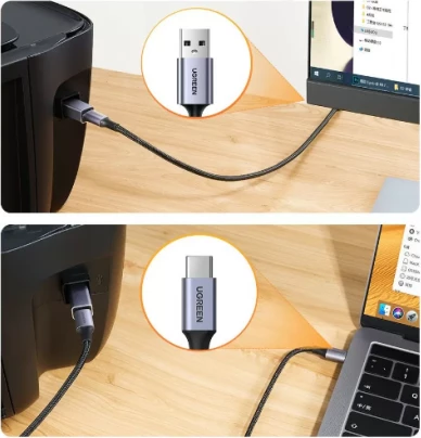 Adapter USB-C femër në USB-B mashkull, UGREEN 20120, USB 2.0, alumin, argjend, 1 copë