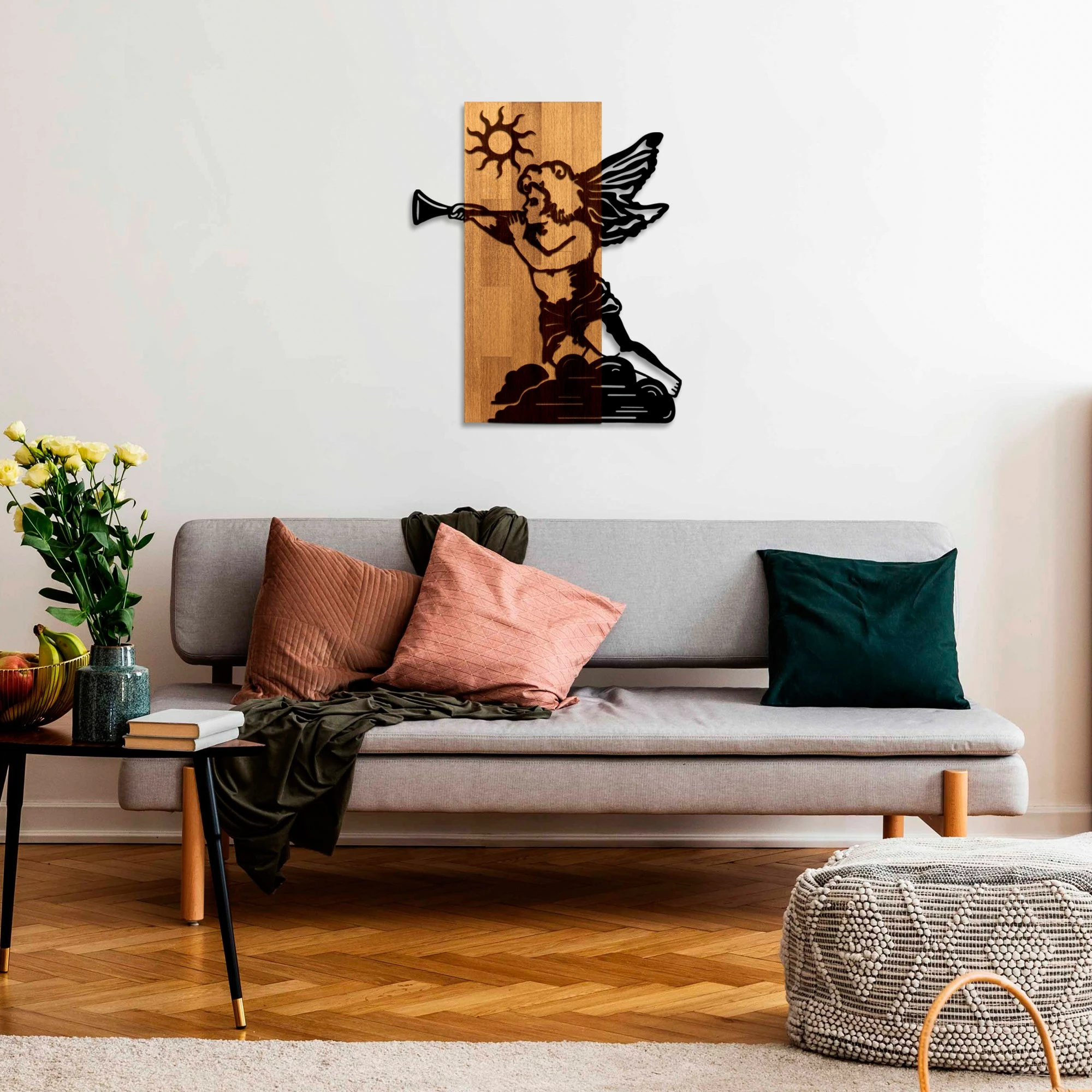 Aksesor dekorativ për mur, dru dhe metal, Wallity Eros 03, ngjyrë arre/zezë, 46x58cm
