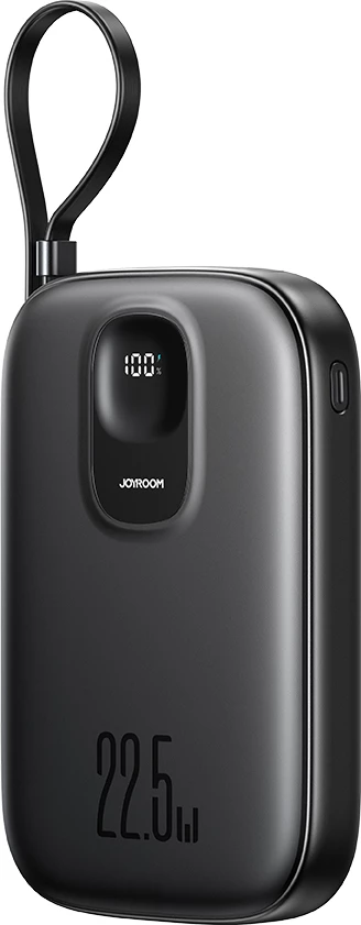 Powerbank Joyroom JR-PBF17 10000mAh 22.5W me kabllo USB-C të integruar + kabllo USB-C 25cm, e zezë