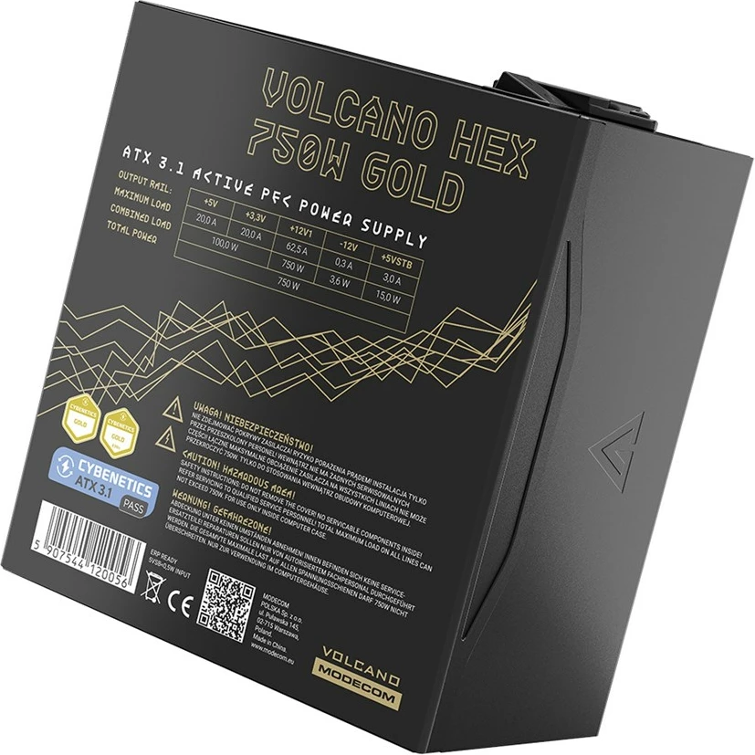 Kasë furnizimi MODECOM VOLCANO HEX GOLD 750W, 80 PLUS Gold, e zezë
