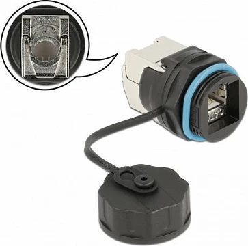 Konektor kabllo rrjeti DeLOCK RJ45 në Cat.6A LSA, IP68, U/FTP, i zi