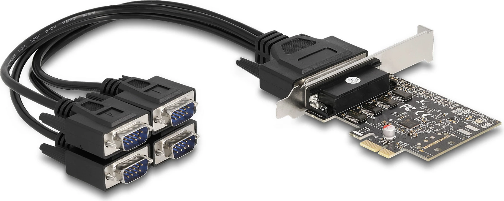 Kartelë PCIe DeLOCK, 4x RS-232 (Serial) DB9, PCIe 2.0, full-height/low-profile, e zezë