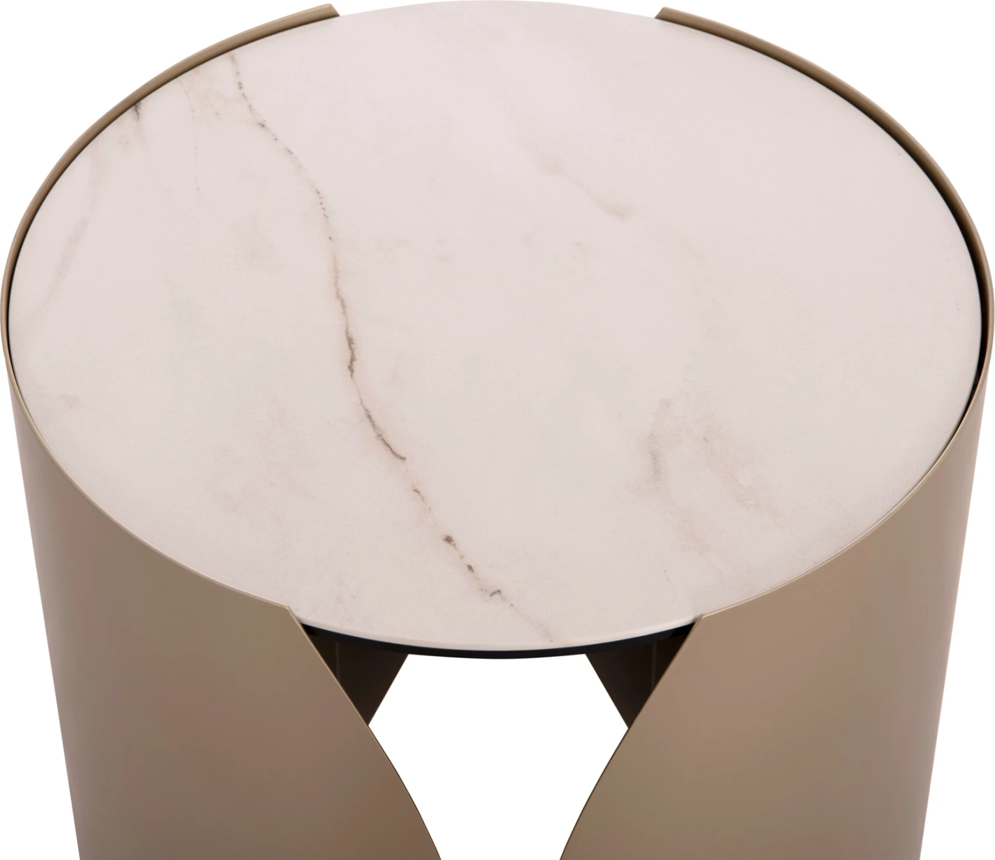 Tavolinë anësore rrethore Obsession, ngjyrë shampanjë, mermer i bardhë