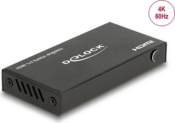 HDMI Splitter DeLOCK 1x HDMI In në 2x HDMI Out, 4K 60Hz, me Downscaler, USB Powered, i zi