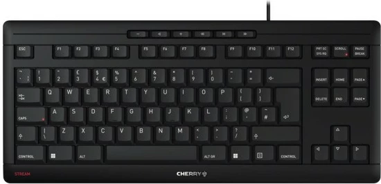 Tastierë Cherry STREAM KEYBOARD TKL, me kabllo, USB, scissor switch, QWERTY, e zezë