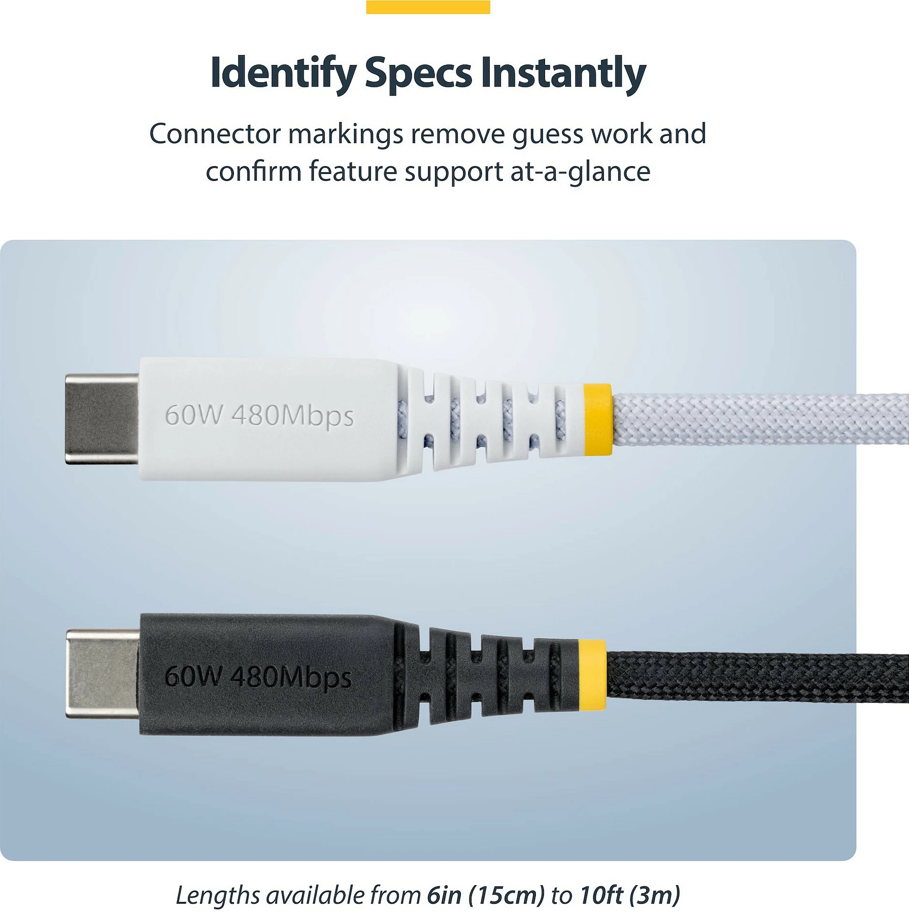 Kabllo karikimi StarTech USB-C në USB-C, 1m, PD 60W (3A), e bardhë