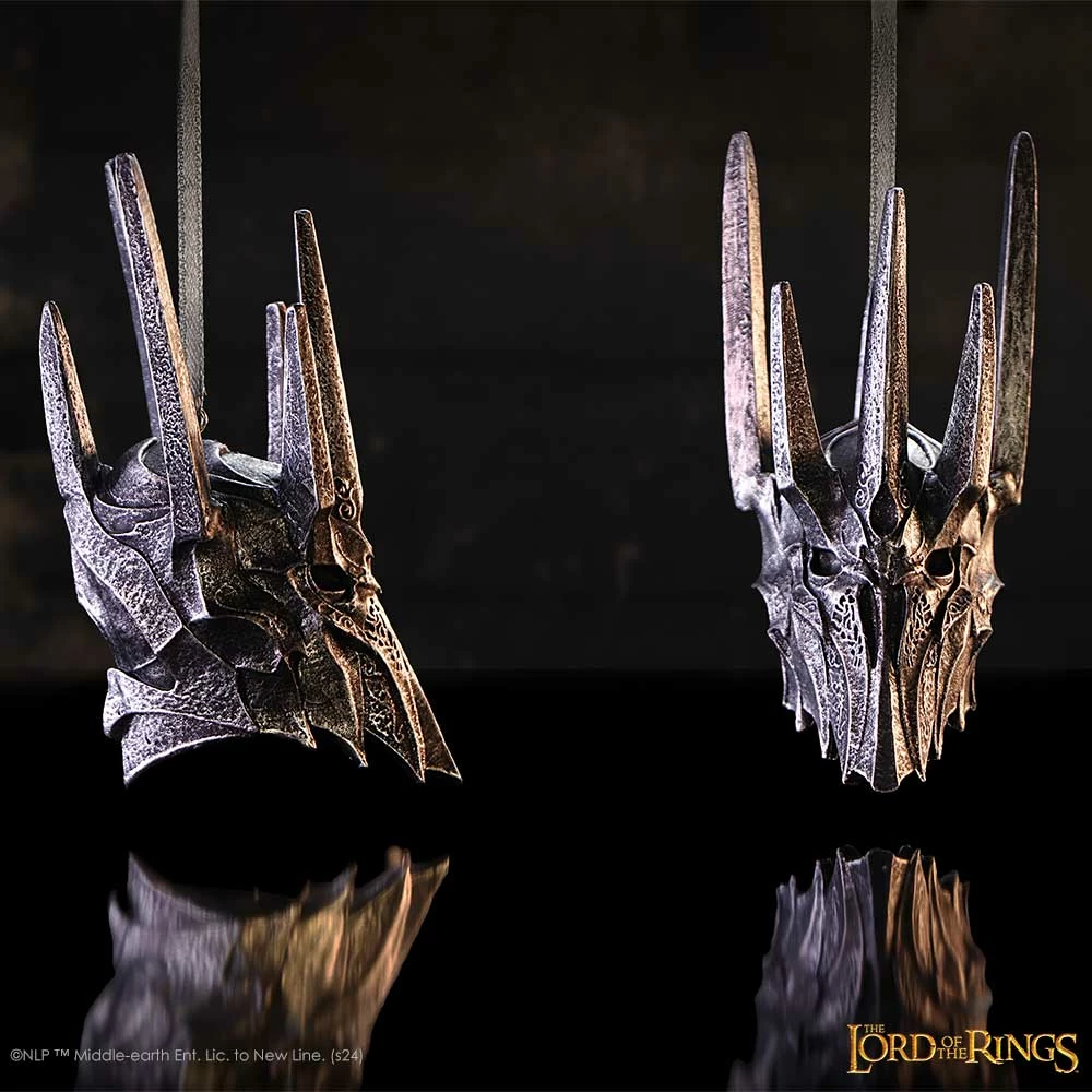 Ornament Krishtlindjesh Nemesis Now Lord of the Rings Helm of Sauron, resinë e pikturuar me dorë, gri e errët
