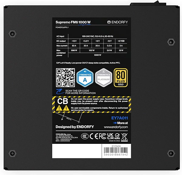 Furnizues rryme Endorfy Supremo FM6 1000W, 80 PLUS Gold, fully-modular, ATX 3.1, i zi