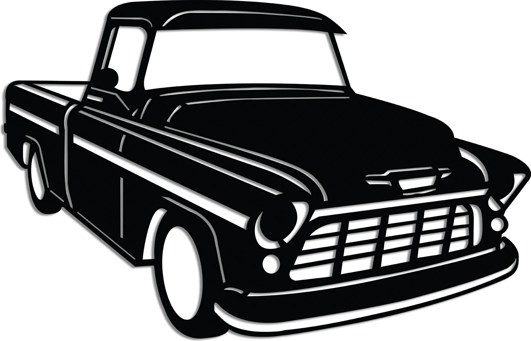 Aksesor dekorativ metalik për mur, Wallity, Chevrolet Cameo Carrier 1955, ngjyrë e zezë, 60x39cm